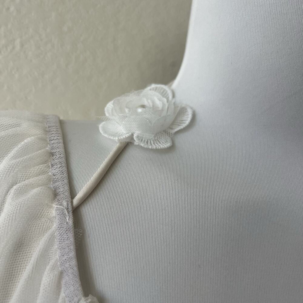 Cottagecore Ivory Lace Dress Long Slv Rosettes Regency Sz M Tulle Pleated Fairy - Picture 4 of 9